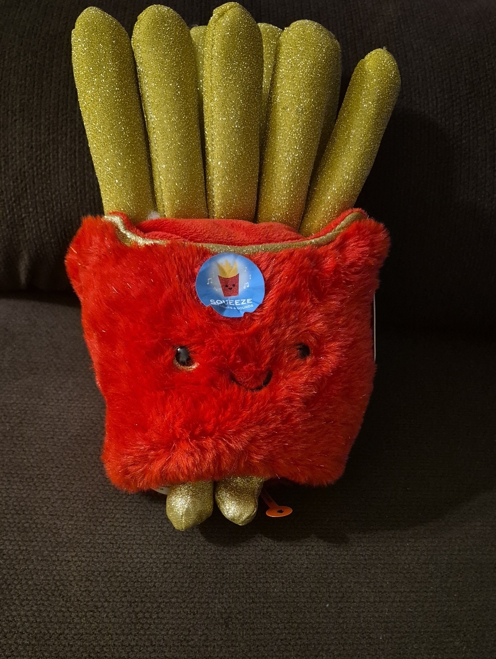 Squeeze Plush Sparkle Gold Fries in Red Pouch